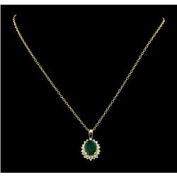 4.38 ctw Emerald and Diamond Pendant With Chain - 14KT Yellow Gold