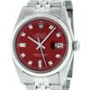 Mens Rolex Stainless Steel Red Diamond And White Gold Fluted Datejust Wristwatch