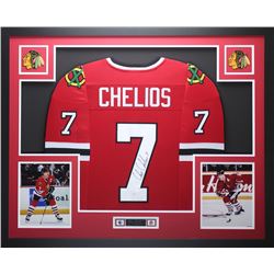 Chris Chelios Signed Blackhawks 35" x 43" Custom Framed Jersey (JSA COA)
