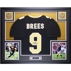 Drew Brees Signed Saints 35" x 43" Custom Framed Jersey (PSA COA  Brees Hologram)