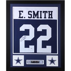 Emmitt Smith Signed Cowboys 35" x 43" Custom Framed Jersey (PSA COA)
