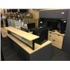 Image 1 : MAPLE AND GREY U-SHAPE RECEPTION COUNTER WITH HUTCH, 96'' X 72''