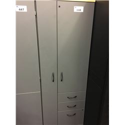 MAPLE AND GREY 2 DOOR 3 DRAWER STORAGE CABINET, 72'' X 24''