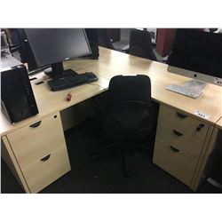 MAPLE L-SHAPE CORNER 4 DRAWER COMPUTER DESK, 71'' X 60'' LH