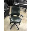 Image 2 : GREEN LEATHER HIGH BACK MULTI LEVER EXECUTIVE CHAIR WITH LUMBAR SUPPORT AND HEAD REST