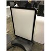 Image 2 : ASSORTMENT OF WHITE RETAIL COUNTERS AND SHELVES INC. DUAL MONITOR STAND, 2 PORTABLE SIGNS AND MORE