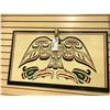 Image 1 : HAND PAINTED WOODEN PANEL WITH FIRST NATIONS DESIGN OF A BALD EAGLE, UNSIGNED, 41'' WIDE