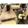 Image 2 : SANDALWOOD TAYCO L-SHAPE CLERICAL DESK WITH 6 FT PERSONAL STORAGE UNIT, 2 MOBILE PEDESTALS &