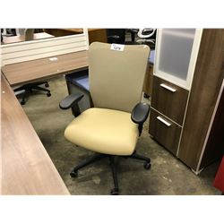 TAUPE KIMBALL MESH BACK FULLY ADJUSTABLE HI BACK TASK CHAIR WITH MATCHING PADDED MOBILE 2 DRAWER