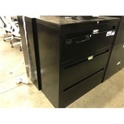 BLACK 3 DRAWER LATERAL FILE CABINET