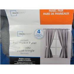 New 4 piece rod pocket panel set / 2 panels & 2 tie backs 40 x 63" dark grey