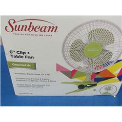 New Sunbeam 6" clip + table fan