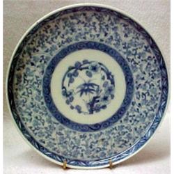 Chinese Export blue and white plate with rais