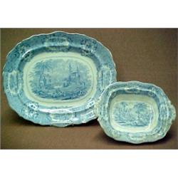 Blue transfer open vegetable and platter, "Or