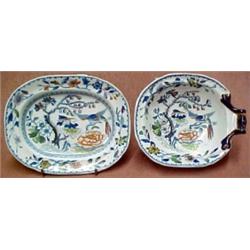 Blue transfer sauce boat with underplate, pol