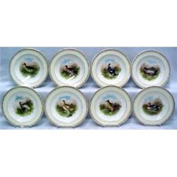 Set of eight cabinet game plates, 9" diameter