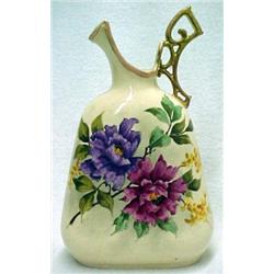 Austrian hand painted ewer, floral and leaf d