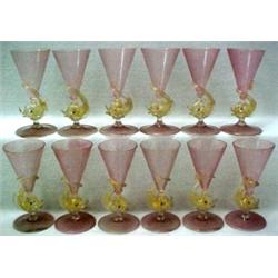 A set of twelve hand blown Murano glass goble