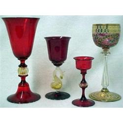Four Venetian stemglasses, three with red bow