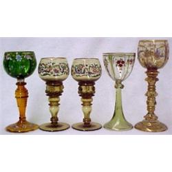 Five hand blown Bohemian stemglasses