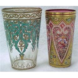 Two enameled tumblers, including Moser type c