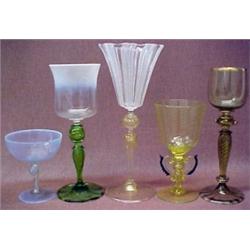 Five stemglasses including a vaseline glass h