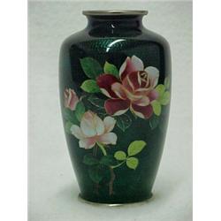Cloisonne vase, chrysanthemum on green foil g