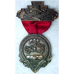 Firemen's medal with red ribbon, Pioneer Inde