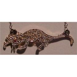 14K white gold and diamond cat necklace, 14"