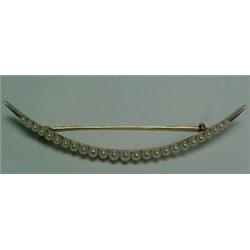 14K pearl crescent pin, approximately 2 3/4"