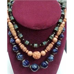Three beaded necklaces, 16" coral colored cel