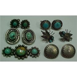 Five pair of sterling silver earrings and pin