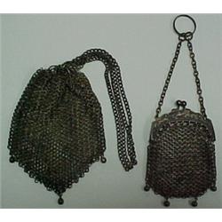 Two small silver plate mesh purses; one 3" by