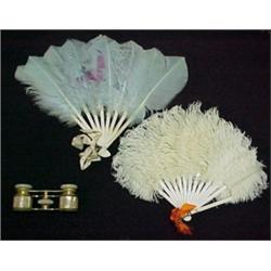 Mother of pearl opera glasses and two feather