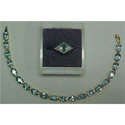 14K gold aquamarine bracelet and ring, 7 1/4"