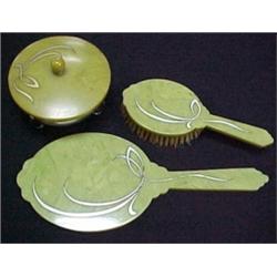 1930's bakelite type dresser set, three piece
