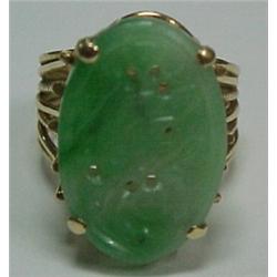 14K gold and jade ring, custom yellow gold mo