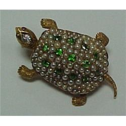 14k gold turtle pin measures 1 1/2" from head