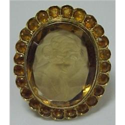 18K gold and citrine cameo ring, large custom