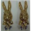 Image 1 : Pair of 14K gold and gemstone rabbit clips, c
