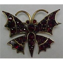 Bohemian garnet butterfly pin, C. 1890 brass