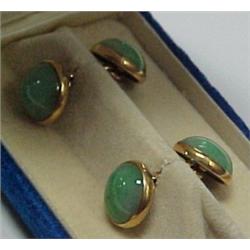 14K gold and jade cufflinks, four round jade