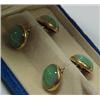 Image 1 : 14K gold and jade cufflinks, four round jade