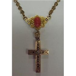 10K Victorian necklace with cameo and cross,