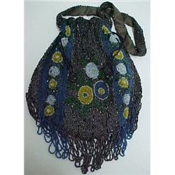 C. 1920 beaded evening bag, body measures 9 1