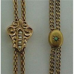 Two lady's gold filled watch chains with slid
