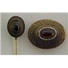 Image 1 : Two garnet pins, 1 1/8" wide oval pin with ca