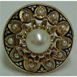 14K gold pearl and enameled ring, approximate