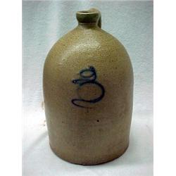Blue mark salt glazed jug, blue swirl mark, a