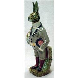 Majolica standing rabbit decanter, in coat ta